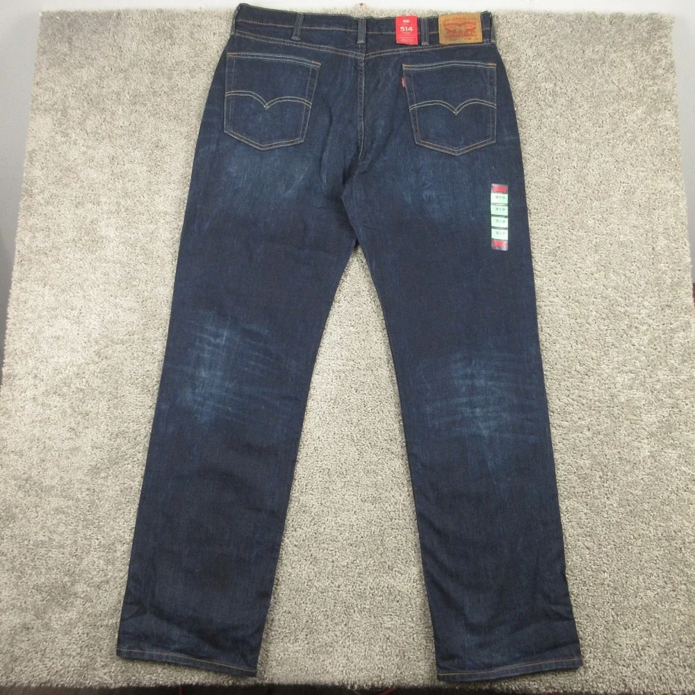Levis Jeans Mens 38x34 Blue 514 Slim Straight Faded Whisker Zip Fly Denim Pants